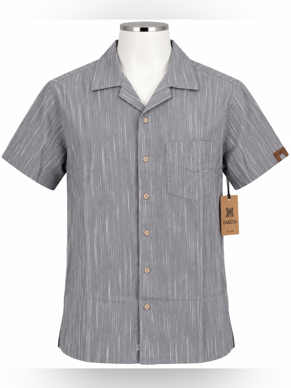 Dakota Men's Short-Sleeve Gray Button-Down Camp Shirt